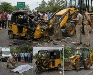 One Killed in Collision Between JCB and Autorickshaw