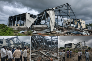 Strong Winds Bring Down Under-Construction Rice Mill in Dildar Nagar